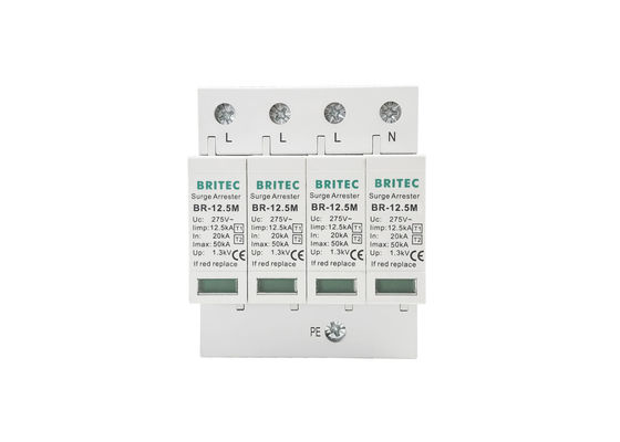 Pluggable Class 1 + 2 (B + C) Lightning Arrester Surge Protector SPD 10/350 12.5kA 4P