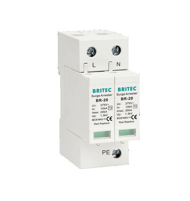 BR-20 2P 20kA Thiết bị bảo vệ tăng áp loại 2 Đơn giai đoạn Spd Sấm sấm Bắt lưng Đơn giai đoạn AC Thiết bị bảo vệ tăng áp