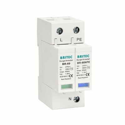 Thiết bị chống sét mini một pha 275V 60kA với thiết bị chống sét bằng nhựa nhiệt dẻo UL94-V0