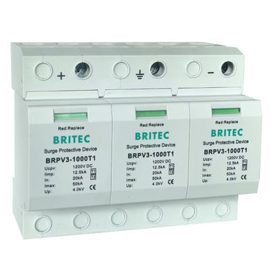 BRPV3-1000 T1 50ka DC 1000V 12.5ka Pv Surge Arrester Thiết bị bảo vệ tia mặt trời T1 T2 Dc Photovoltaic SPD