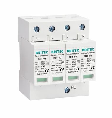 BR-40 440 4P Thiết bị bảo vệ tăng áp 40ka loại 2 SPD T2 Power Protection arrester sét bảo vệ sấm AC tăng áp 440V tăng áp arrester spd loại 2 tăng áp bảo vệ