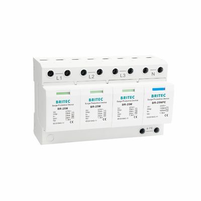 BRITEC BR-25M 3 + 1 Thiết bị bảo vệ vượt sức mạnh loại 1 với 25kA Iimp Pluggable Module Thiết bị bảo vệ vượt sức mạnh loại 1