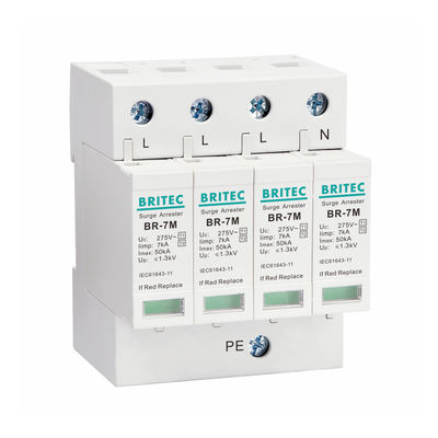 AC Power Iimp 7KA 4P T1 + T2/Class B + C 3 Phase Industrial Power Surge Protect, 275V Din Rail Mount Thunder Arrester