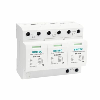 Bảo vệ sóng sét 275V với 25KA Iimp và DIN Rail Mount để bảo vệ năng lượng 3 giai đoạn