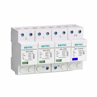 BR-25M 3P + 1NPE 25kA T1 + T2 Surge Arrester B + C Điện áp thấp 3 pha Surge Protector