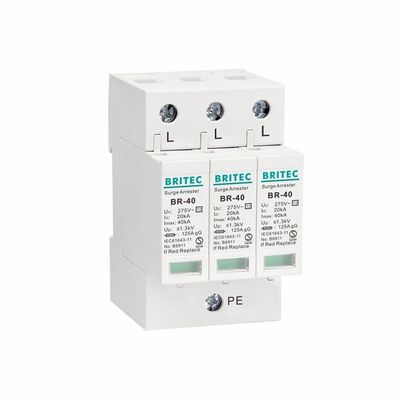 Thiết bị bảo vệ tăng áp 3 giai đoạn 40kA loại 2 DIN Rail Mount 3 Pole Lightning Arrester