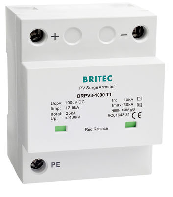 1000V DC 12.5kA Tiêu chuẩn xung tia chớp 1 + 2 Photovoltaic SPD Solar Surge Arrester DC SPD Type 1