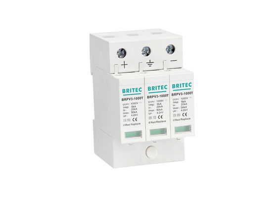 Thiết bị chống sét lan truyền loại DC Loại PV Chất dẻo nhiệt 1 + 2 SPD 3P 5kA Thiết bị bảo vệ chống sét lan truyền 1000v