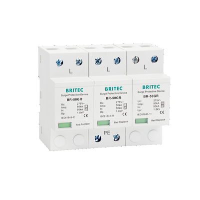 BRITEC BR-50GR 275 3P Spd Ac loại 1 Thiết bị bảo vệ vượt sóng 4P Bảo vệ sét T1 T2 ngắt khe tia lửa spd