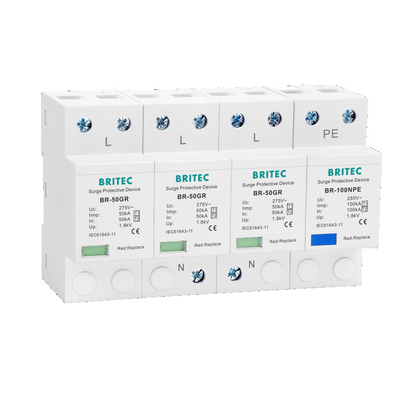 BRITEC BR-50GR 275 3P Spd Ac loại 1 Thiết bị bảo vệ vượt sóng 4P Bảo vệ sét T1 T2 ngắt khe tia lửa spd