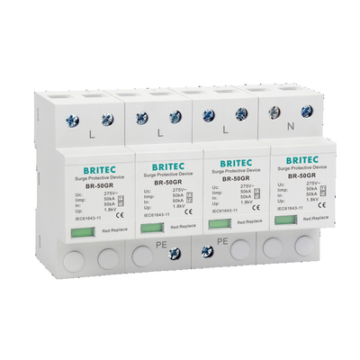 BR-50GR 4P Thiết bị bảo vệ xung đột SPD loại 1 Thiết bị chặn sét giai đoạn 3 Thiết bị ngăn chặn xung đột