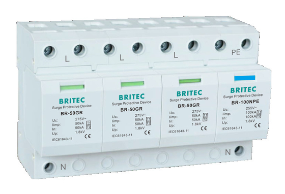 BR-50GR 1P 50kA Thiết bị chống sét lan truyền loại 1 Bộ chống sét đường ray Ac Din SPD