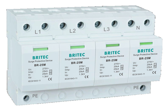 BR-25M 4P Thiết bị bảo vệ vượt sức mạnh loại 1 Bảo vệ sét Varistor SPD Bảo vệ sét