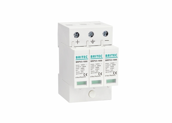 40ka 1000V Class II 3P PV Surge Arrester Protector 35mm Din Rail Mount