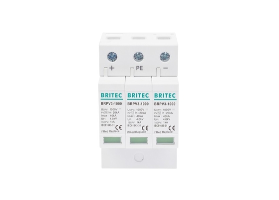 40ka 1000V Class II 3P PV Surge Arrester Protector 35mm Din Rail Mount