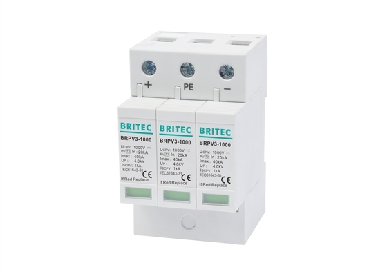 PV 1000V 20ka 40kA Điện áp thấp 3 cực Bảo vệ chống sét lan truyền Chống cháy
