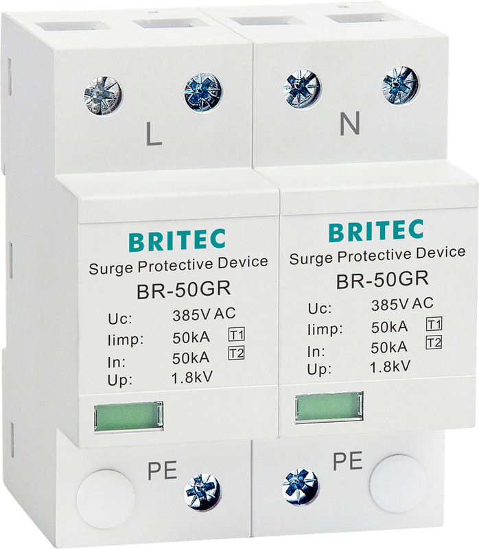BRITEC BR-50GR 275 2P Spd 50kA Thiết bị chống sét lan truyền loại 1 Ac Din Rail Thiết bị chống sét chống sét