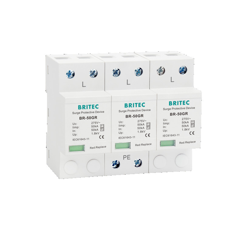 BRITEC BR-50GR 275 3P Spd Ac loại 1 Thiết bị bảo vệ vượt sóng 4P Bảo vệ sét T1 T2 ngắt khe tia lửa spd