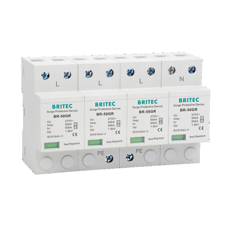 BR-50GR 4P Thiết bị bảo vệ xung đột SPD loại 1 Thiết bị chặn sét giai đoạn 3 Thiết bị ngăn chặn xung đột