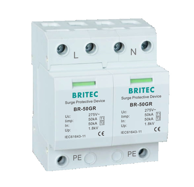 BR-50GR 2P 50kA Thiết bị chống sét lan truyền Loại 1 Bộ triệt xung AC loại 1 spd
