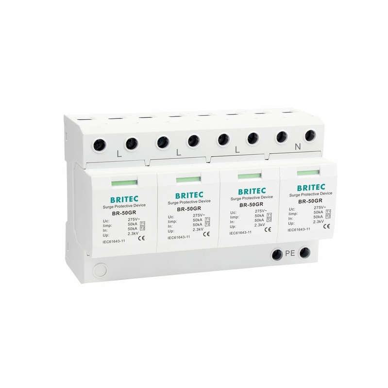 BR-50GR 4P Ac Bảo vệ ánh sáng Trung Quốc loại 1 thiết bị bảo vệ tăng áp Spd Surge Filter spd t1 t2