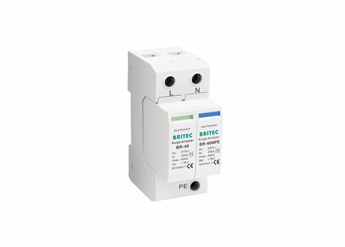 TVSS 150V / 275V / 320V / 385V / 440V 40KA Din Đường sắt điện Đèn bảo vệ Surge Arrester Single Phase