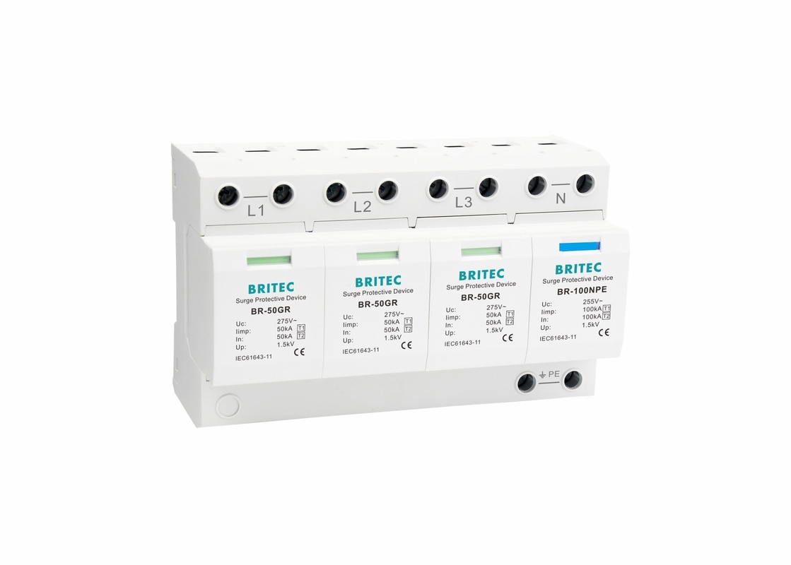50kA Điện áp thấp UL94-V0 3P+NPE Power Surge Arrester Surge Protector