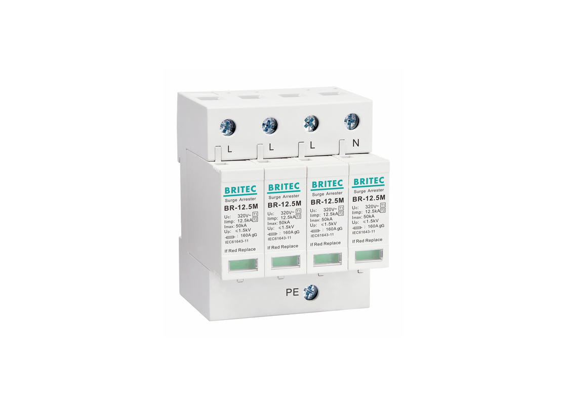 12.5kA Loại 1 + 2 320V 4P Bảo vệ gia đình chống điện giật Bảo vệ sét