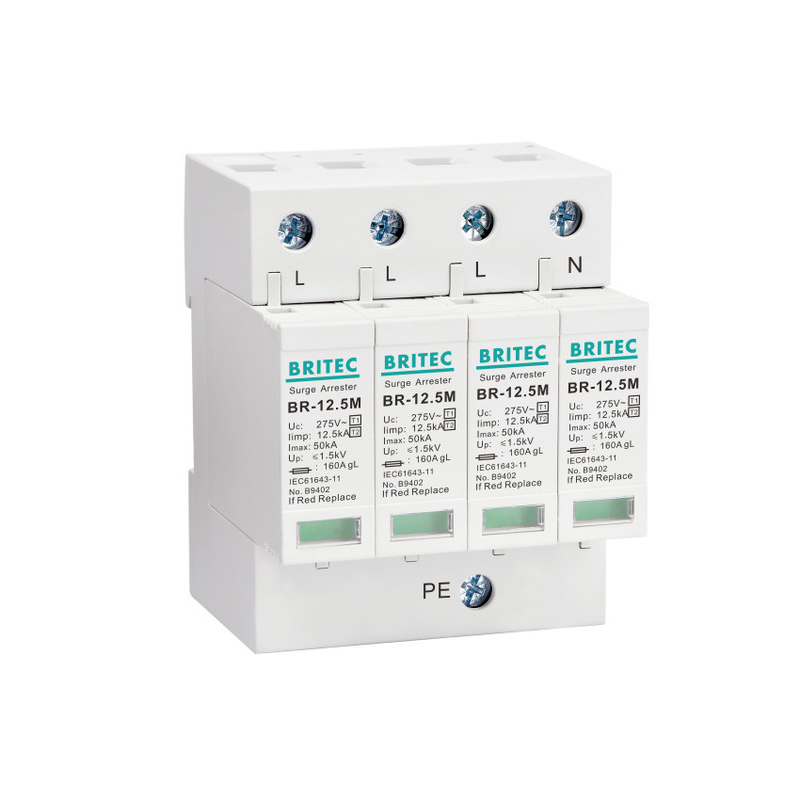 BR-12.5M 4P 50kA 275v T1+T2 ac Bộ chống sét lan truyền Bộ bảo vệ chống sét điện áp thấp SPD