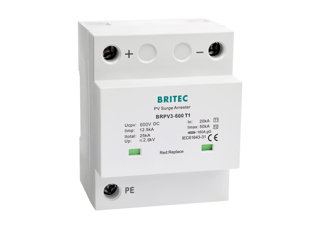 12.5kA BRPV3-600T1 Thiết bị bảo vệ sóng quang điện loại 1 + 2 Photovoltaic Surge Protection