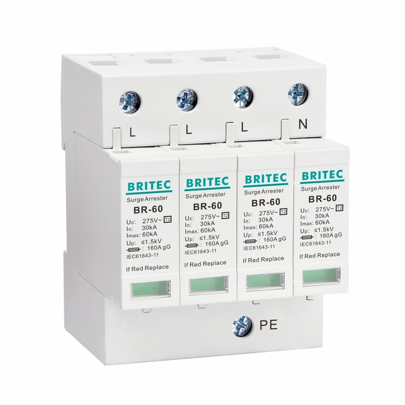 BR275-60 4P 60kA Loại 2 Tự vệ Tăng áp TUV AC Thiết bị bảo vệ Tăng áp 275v Bảo vệ Tăng áp sét