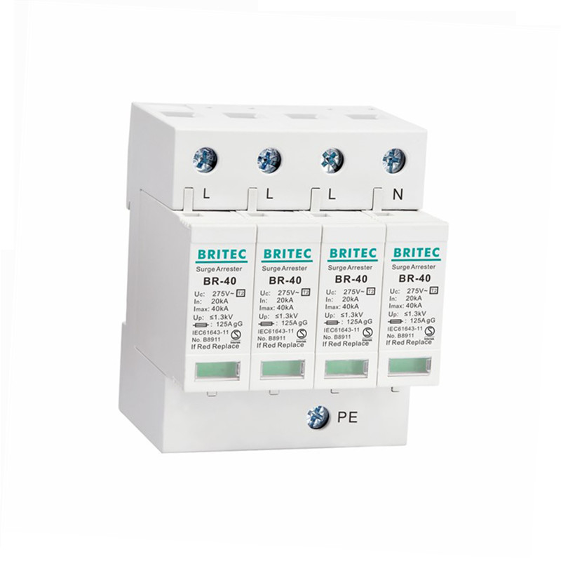 BR-40 4P 40kA Thiết bị bảo vệ chống tăng áp 3 giai đoạn bảo vệ sét spd tuv loại 2 Thiết bị bảo vệ tăng áp