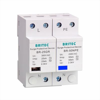 BRITEC BR-50GR 275 2P Spd 50kA Thiết bị chống sét lan truyền loại 1 Ac Din Rail Thiết bị chống sét chống sét