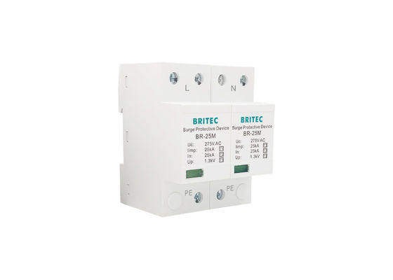 Bộ chống sét 25kA Loại 1 275V 1.3kV T1 10/350us 2P Một pha