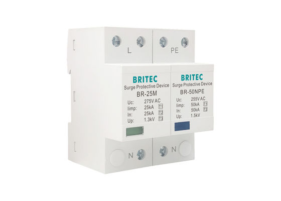 Năng lượng 25kA Loại 1 Bảo vệ điện giật BR-25M 1+1 Điện áp thấp 275V/255V