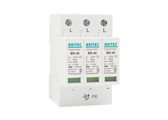 Điện áp thấp SPD 3P Loại 2 Thiết bị bảo vệ chống sét AC Lightning Arrester 20 ~ 40KA Tiêu chuẩn 35mm
