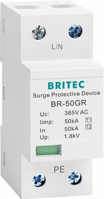 Thiết bị chống sét lan truyền BRITEC 50kA được chứng nhận TUV/CE/ROHS với bộ chống sét dạng sóng 10/350 SPD