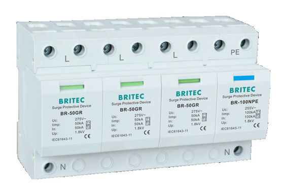 BR-50GR 1P 50kA Thiết bị chống sét lan truyền loại 1 Bộ chống sét đường ray Ac Din SPD