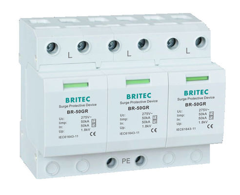BR-50GR 1P 50kA Thiết bị chống sét lan truyền loại 1 Bộ chống sét đường ray Ac Din SPD