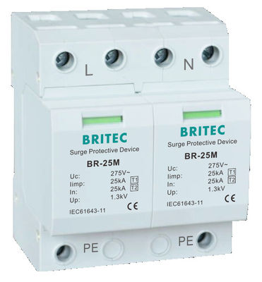 BR-25M 3P+1NPE 25kA T1+T2 Varistor Surge arrester B+C Điện áp thấp 3 giai đoạn AC Spd Lightning Protector