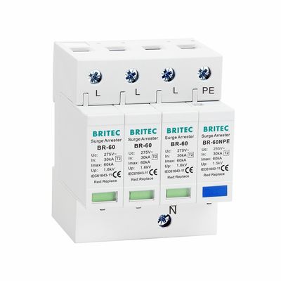 275V 60KA Thiết bị bảo vệ sóng cao với loại 3+NPE để bảo vệ sét