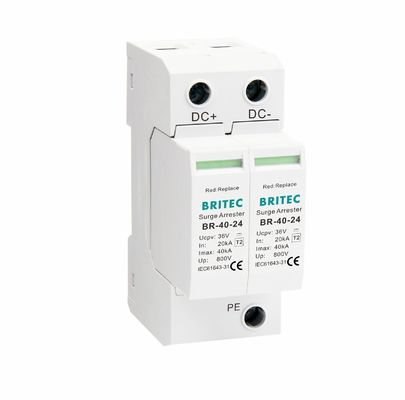 BR-40-24 T2 Thiết bị chống sét DC 40kA 24V SPD với vỏ bọc bằng nhựa nhiệt dẻo UL94-V0 để chống sốc điện
