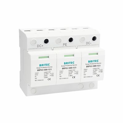 BRPV3-1000-12.5 Photovoltaic Surge Arrester PV Surge Protection 3p Thiết bị bảo vệ sóng mặt trời DC PV Năng lượng mặt trời 1000V Surge Protector