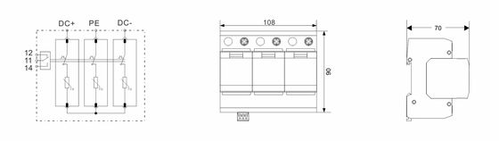 BRPV3-1000-12.5 Bộ triệt xung PV 1000V Loại 1 cho Tấm pin mặt trời, bảo vệ chống sét trên thanh ray DIN