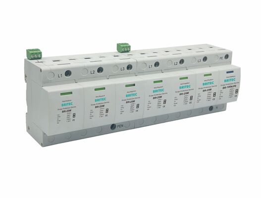 BR-25M 275 6+1 Thiết bị bảo vệ vượt sóng loại 1+2 với bảo vệ 25kA và thermoplastic UL94-V0