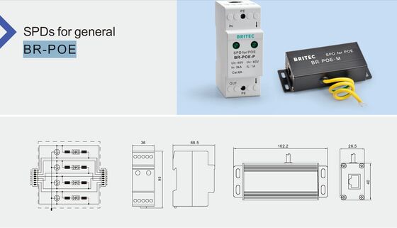 BR-POE-M POE Surge Protector với dòng điện danh nghĩa 3kA DIN Rail gắn và bảo vệ IP20 cho RJ45 Networks Telecom Industrial SPD Manufacturer