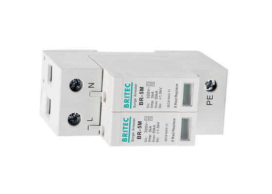 BR-5M 320V 2P Thiết bị chống sét lan truyền (SPD) một pha với 5kA Loại 1 + Loại 2, gắn trên thanh ray DIN