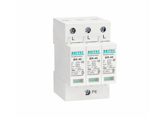 Điện áp thấp SPD 3P Loại 2 Thiết bị bảo vệ chống sét AC Lightning Arrester 20 ~ 40KA Tiêu chuẩn 35mm