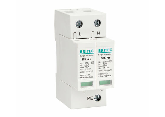 70kA Thiết bị bảo vệ tăng áp loại 2 DIN Rail Mountable Surge Arrester IEC 61643-11 phù hợp