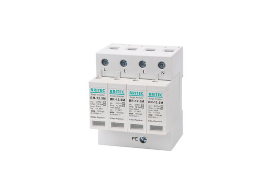 Pluggable Class 1 + 2 (B + C) Lightning Arrester Surge Protector SPD 10/350 12.5kA 4P
